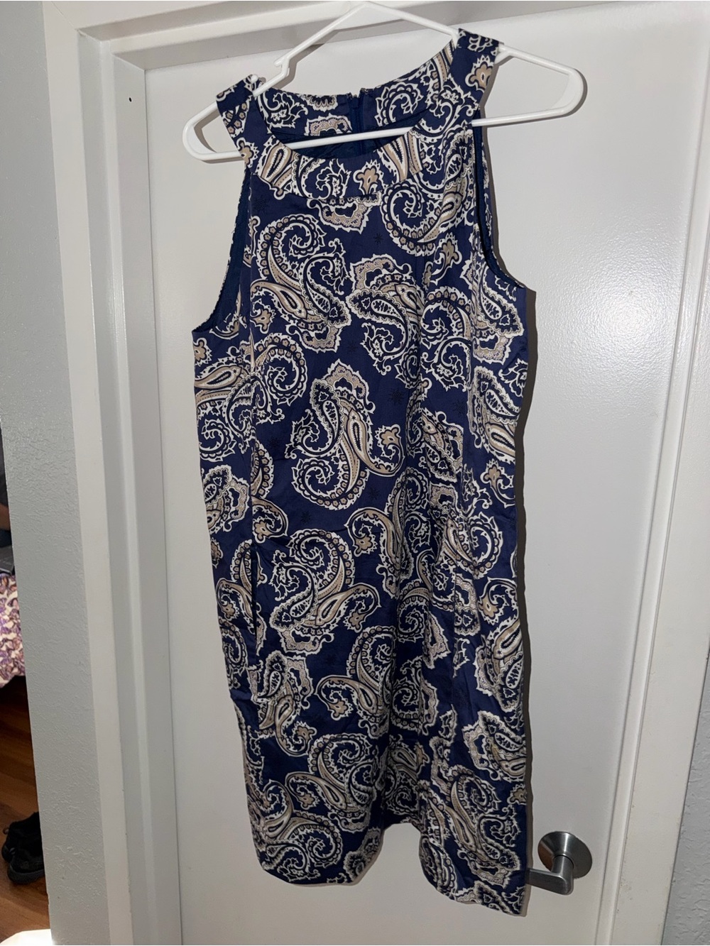 LOFT Navy and Cream Paisley Midi Dress